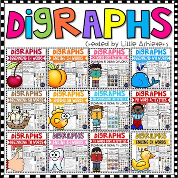Consonant Digraphs Worksheets (CH, SH, TH, PH, WH, and CK): PHONICS