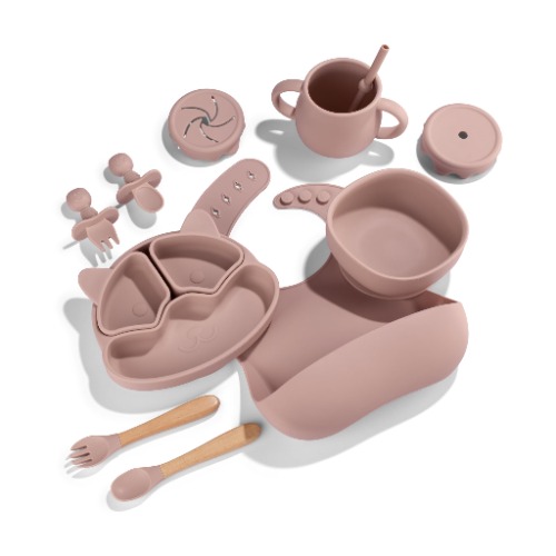Silicone Baby Feeding Set - 11pcs Baby Led Weaning No Mess Divided Suction Plate and Bowl, Silicone Bib, Spoon and Fork, Sippy Cup, Snack Cup, BPA Free (Blossom) by Zoe Sage