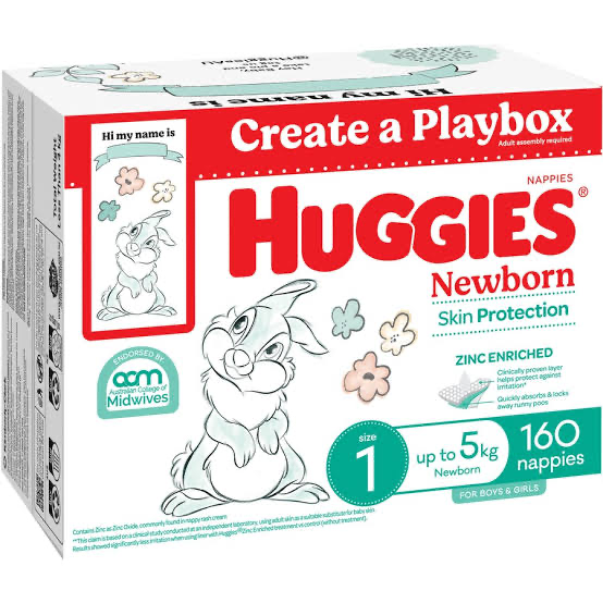 Huggies Newborn Nappies Size 1 (Up To 5kg) 160 Pack | Woolworths