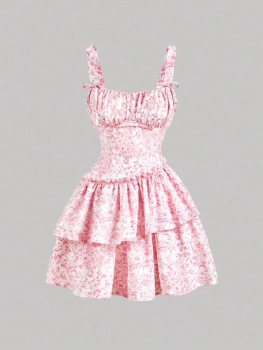 SHEIN MOD Women Summer Strap Dress With Blue And White Porcelain Pattern, Perfect For Romantic Holiday
