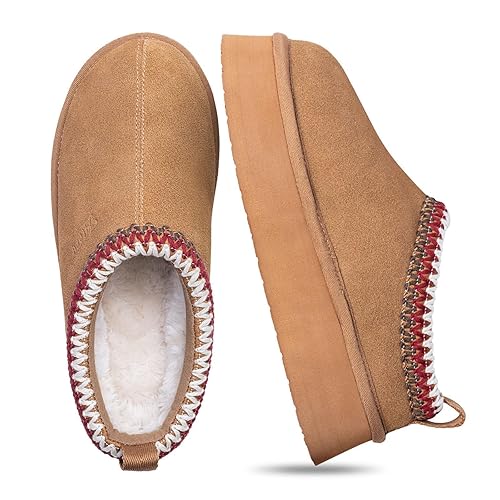 FITORY Womens Platform Slippers, Suede Ankle Boots with Fleece-lined for Indoor Outdoors Size 6-11 - 7 - Chestnut