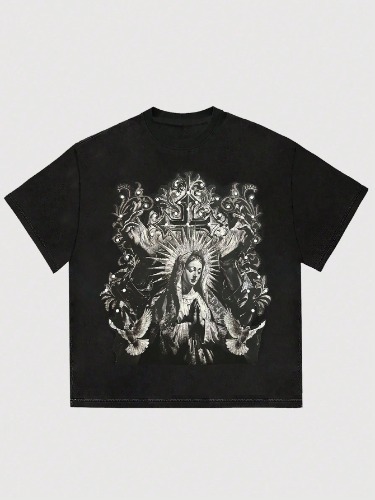Men Retro Graphic Printed Short Sleeve T-Shirt, Casual 100% Cotton  Man T-Shirt