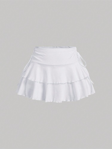 SHEIN MOD Summer Casual Drawstring Ruched Waist A-Line Skirt