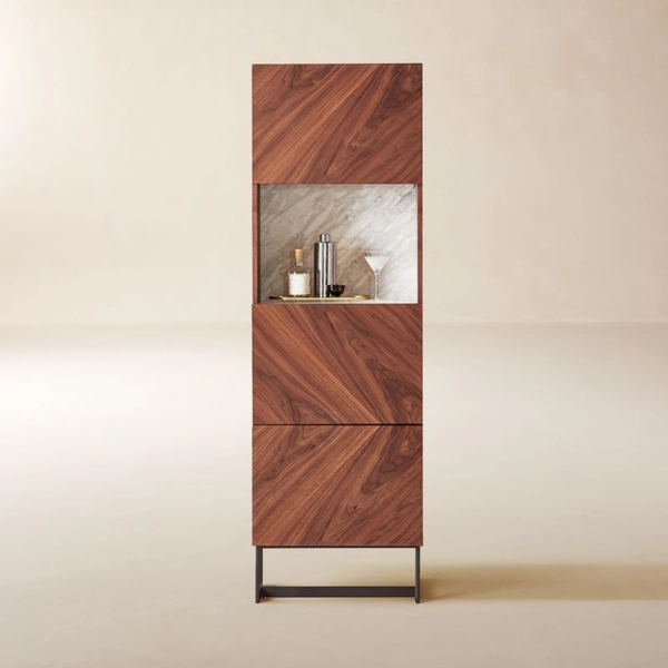 Suspend White Marble and Wood Bar Cabinet