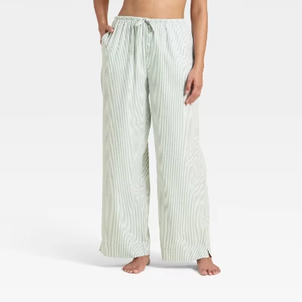 Women's Flannel Wide Leg Pajama Pants - Wild Fable™ Green Stripe M