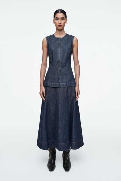 RAW DENIM A-LINE MIDI SKIRT