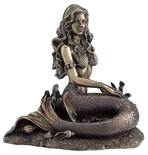 VERONESE DESIGN 6 Inch Tall Enchanted Song Mermaid Stting On Ocean Floor Cold Cast Bronzed Resin Sculpture