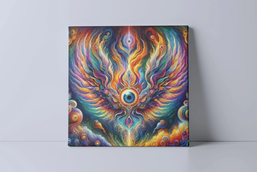 Seraphim Canvas Print, Pheonic Dragon Wings, Divine Insight, Cosmic Meditation Art, Mystical Vision Canvas, Angelic Presence, Sacred Seraph