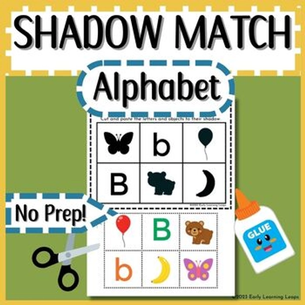 Shadow Matching Alphabet Cut and Paste Worksheets Visual Discrimination Activity