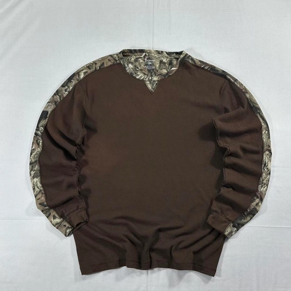 Y2K Skater Brown And Camo Thermal Long Sleeve Shirt...