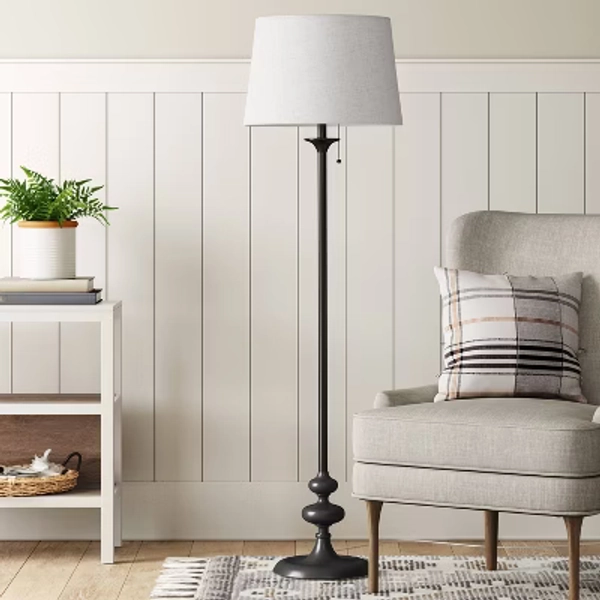 62.5"x16" Londonberry Stick Floor Lamp Black - Threshold™: Pull Chain, ETL Listed, Metal Base