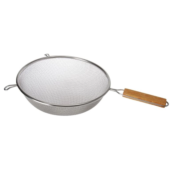 Benzer – Cuisine Essentials Double Mesh Stainless Steel Strainer with Wooden Handle 25cm – Victoria's Basement