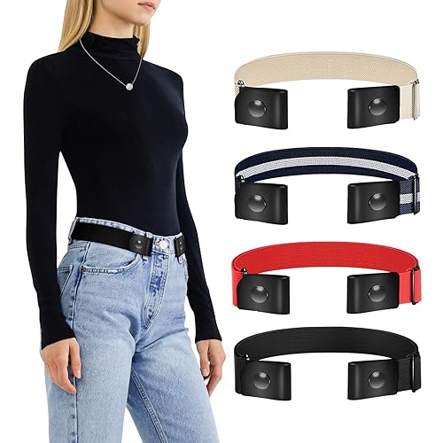 TOURZOO Belts for Women/Men Buckle Free Elastic Belt Invisible No Buckle Stretch Waist Belt For Jean Pants,Dresses,No Bulge - 1pcs/Black - S-M:Waist size 20''-50''