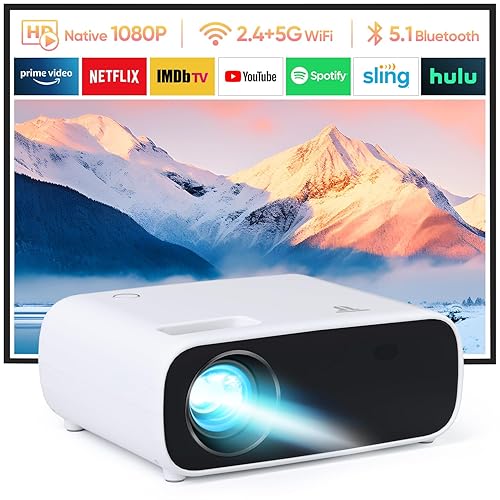 Projector with Wifi and Bluetooth, 200" Projector Full HD 1080P Video Projector, 18000L Movie Projector Compatible with Android/iOS/Laptop/TV Stick/X-Box/HDMI/USB - standard - white