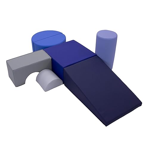 FDP Playtime and Climb Soft Play Set - 6-Piece Baby Climbing Blocks and Indoor Play Gym - Soft Play Climbing for Toddlers and Infants 10m+ (Navy/Powder Blue) - Navy/Powder Blue
