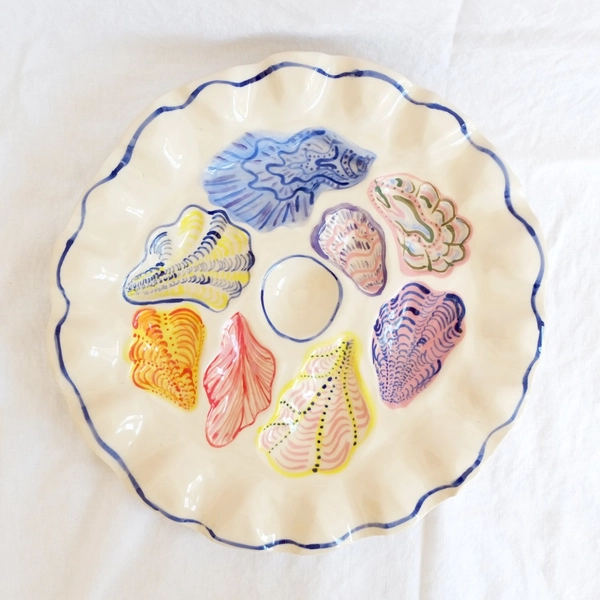 Oyster Plate with hand painted and richly colored design — Rex Design