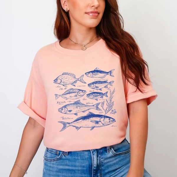 Simply Sage Market Vintage Fish Garment Dyed Tee - M - Peachy