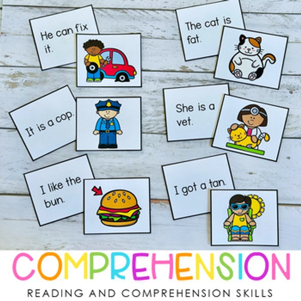 Picture Reading Comprehension Task Cards - Beginning Reading Comprehension