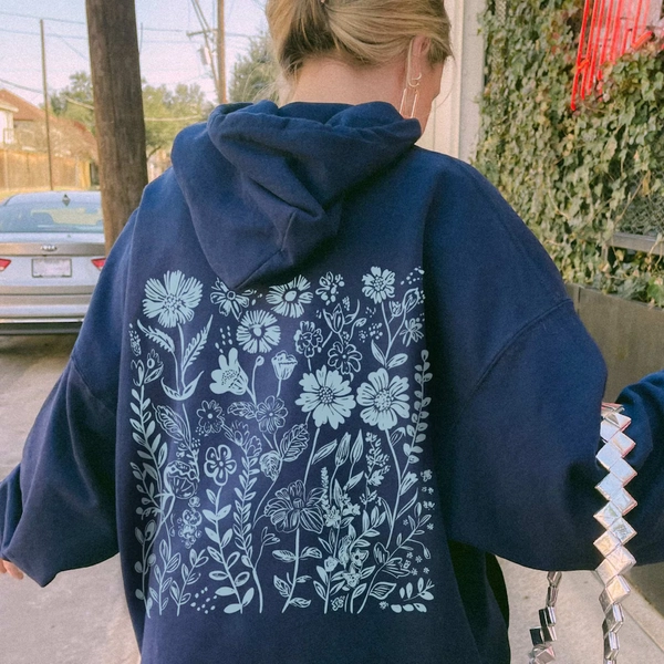 Coastal Grandma Blue Wildflower Hoodie Flower Hoodie Cute Womens Hoodie Oversized Hoodie Baby Blue Hoodie Plant Hoodie Granola Girl Aesthetic Hoodies Baby Blue Hoodie