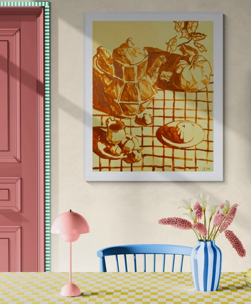 Ochre Brown Yellow Cream Dining Set    by Joanne Mickentelle