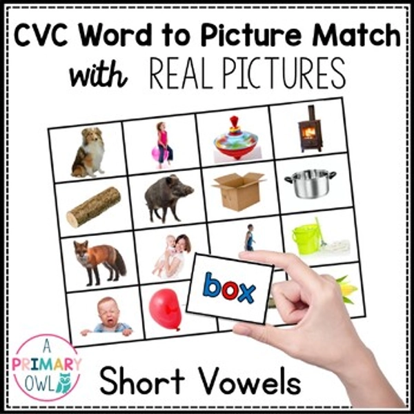CVC Picture Word Matching Cards with Real Pictures