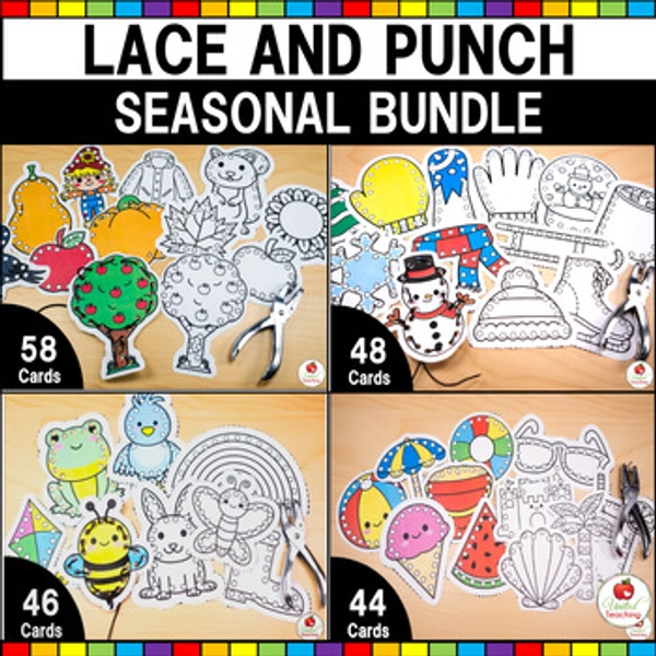 Lacing Cards Seasonal Bundle | Hole Punch Activities | Fine Motor Skills