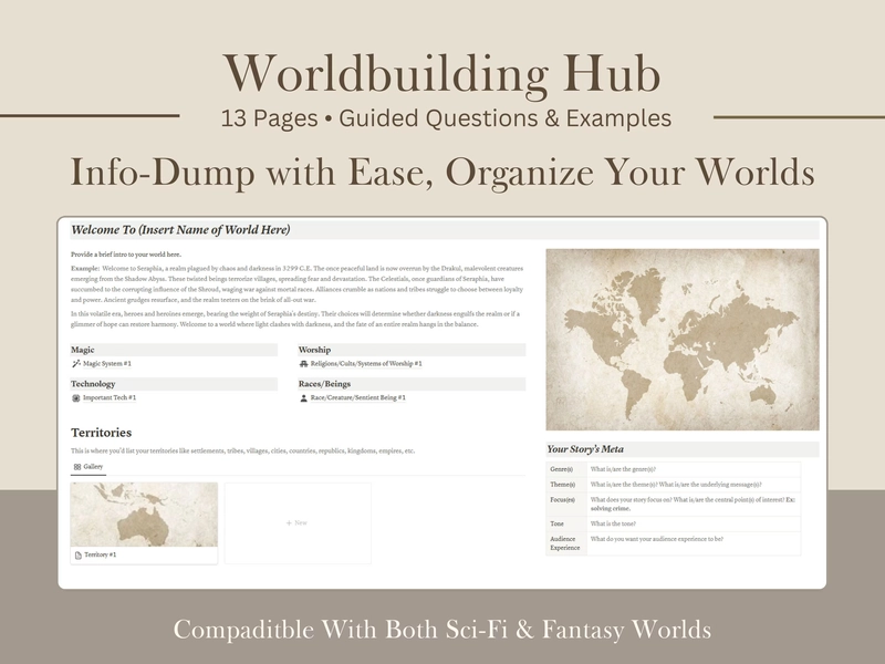 Worldbuilding Notion Template | Digital Novel Planner | Novel Outline | Notion for Writers & Authors | Nanowrimo Notion | DnD Notion |