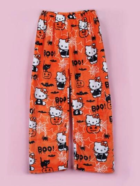Sanrio Pantalones de franela de Hello Kitty con licencia de Sanrio, cómodos - Pantalones de pijama suaves y cálidos casuales de franela para otoño e invierno, vacaciones