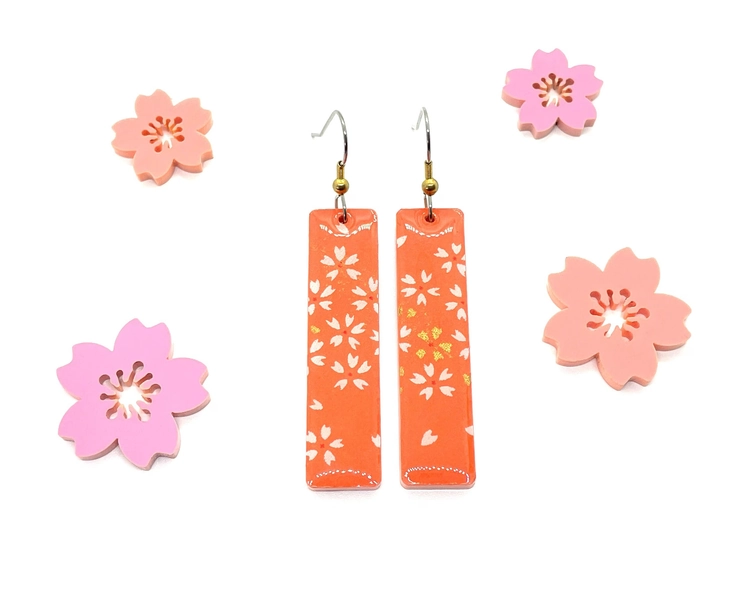 Orange Sakura Paper Earrings: Laser Cut Acrylic, Hypoallergenic