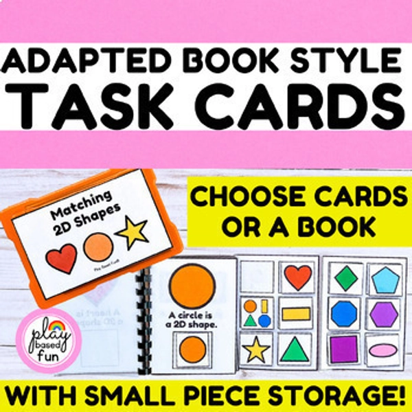 2D SHAPES TASK CARDS, ADAPTED BOOK STYLE, MATH TASK BOXES SPECIAL EDUCATION