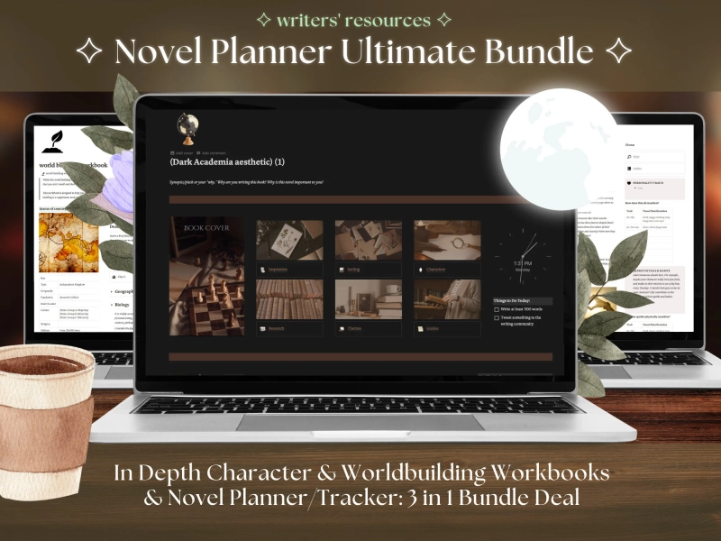 3-1 WRITER'S BUNDLE; Worldbuilding, Character Writing, Novel Planner; Notion Writing Template; Digital Writing Planner; Digital Workbook