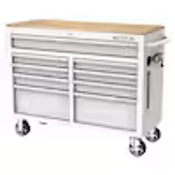Husky Tool Storage 46 in. W x 18 in. D 9-Drawer Gloss White Mobile Workbench Cabinet H46X18MWC9WHT