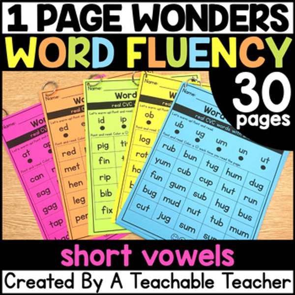 Blending CVC Words and Short Vowel Words - Reading Fluency Worksheets