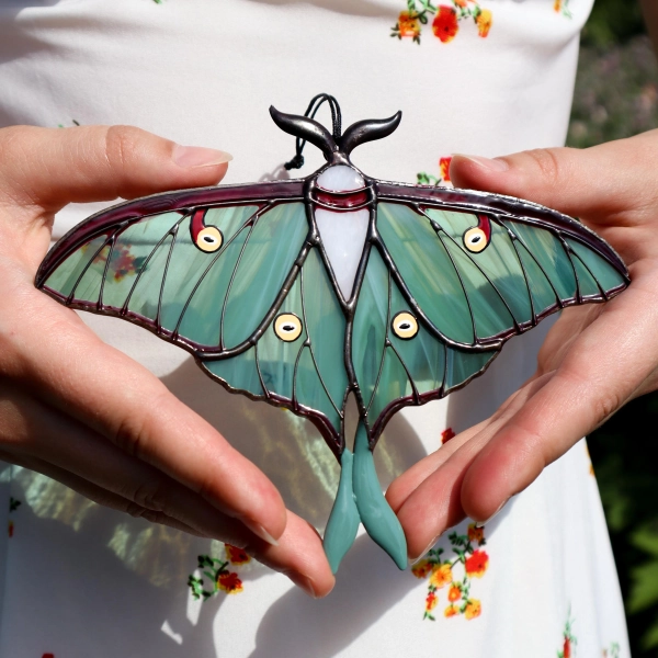 Luna moth butterfly suncatcher, stained glass window hangings, unique Christmas gift, gift for mom, handmade gift, modern home decor