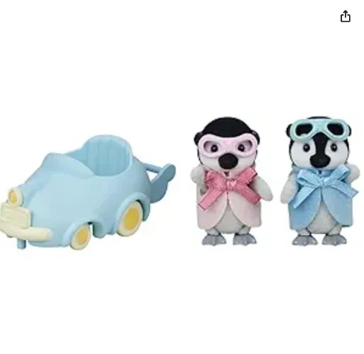 Calico Critters Penguin Babies Ride 'n Play - Doll Playset with 2 Poseable Figures, Pushcart & More! - Penguin Babies Ride 'n Play