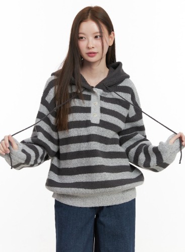 Oversized Striped Hoodie OD417 | Dark gray / M/L