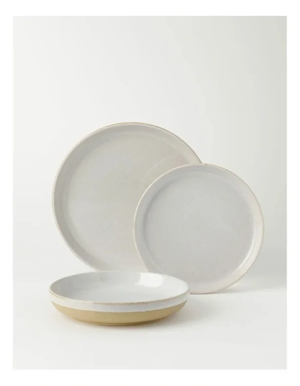 Esperance Wiped Edge 12 Piece Dinner Set in White/Sand