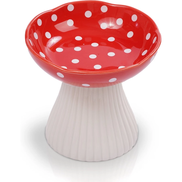P.T. Supply Co. Mushroom Shaped Stoneware Elevated Dog & Cat Bowl, Red