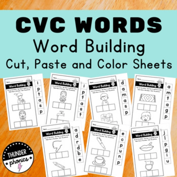 CVC Words Worksheets Cut and Paste CVC Word Building No Prep Phonics SATPIN+