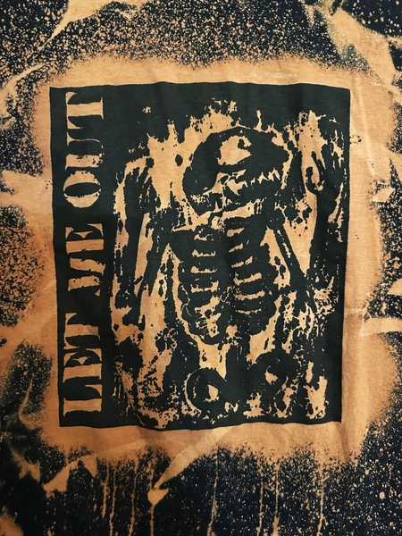let me out - skeleton - grunge - bleach dye cotton unisex tshirt - made to order