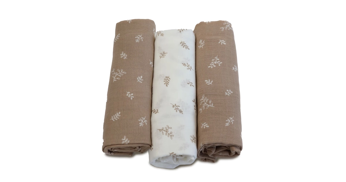Bubba Blue 3 Pack Wrap Muslin Organic Chestnut | Baby Bunting AU