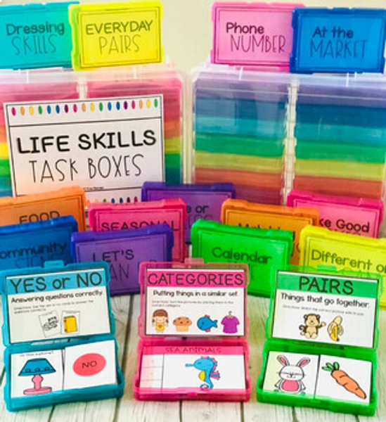 Life Skills Task Boxes - 16 Task Card Boxes