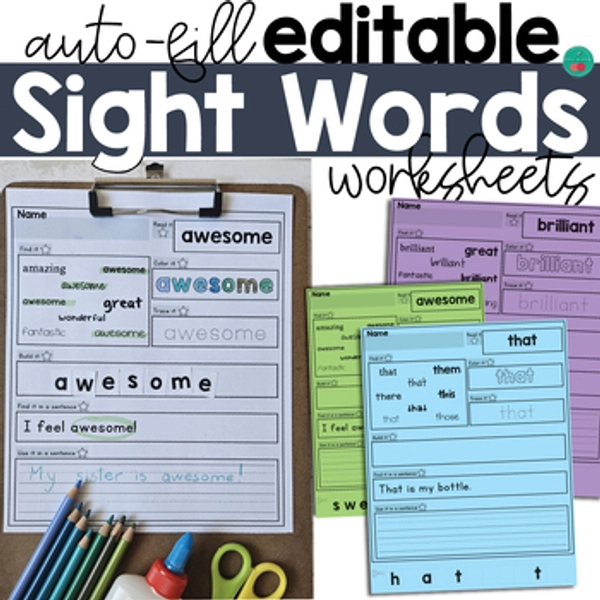 Editable Sight Word Worksheets | High Frequency Words Worksheets