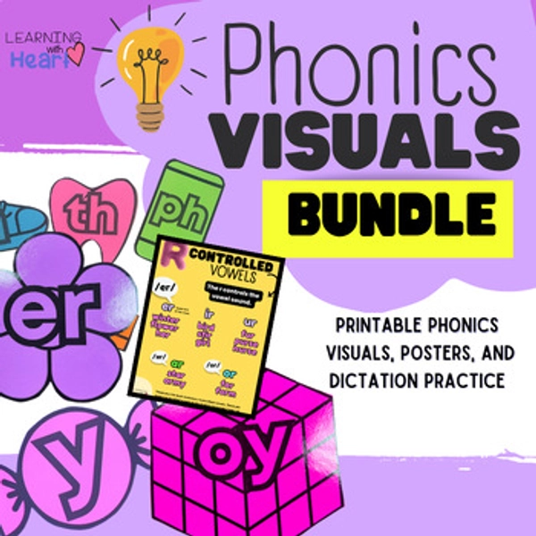 Phonics Visuals Bundle! (14 Phonics Concepts) Visuals, Dictation, & Posters