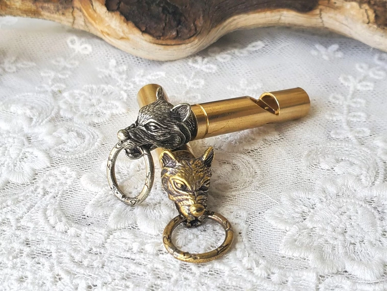 Wolf Dog Whistle - Very Loud 3" Working Silver & Gold Wolf Whistle, Animal Safety Survival Whistle, Biker Hiker Student Warning