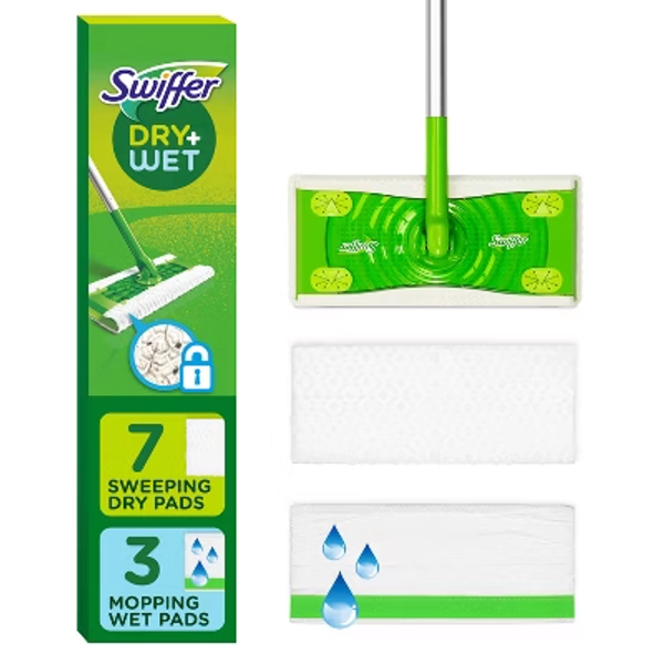 Swiffer Sweeper 2-in-1 Dry + Wet Floor Mopping and Sweeping Kit 1 Sweeper, 7 Dry Cloths, 3 Wet Cloths