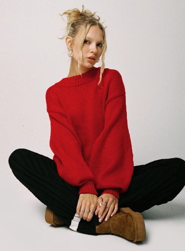 Harmony Balloon Sleeve Knit Sweater Red