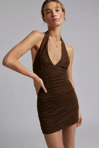 Silence + Noise Allin Plunge Halter Mini Dress
