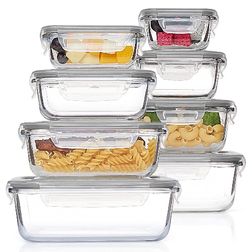 Vtopmart 8 Pack Glass Food Storage Containers with Airtight Lids, Glass Meal Prep Containers, Bento Boxes for Lunch, for Microwave, Oven, Freezer and Dishwasher, BPA Free - Grey