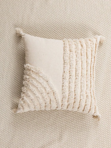 1pc Beige Textured Embroidered Bohemian Style Fringe Tassel Decorative Pillow Case, Suitable For Home, Bedroom, Sofa, Holiday, Garden Party, All Seasons (No Pillow Insert)